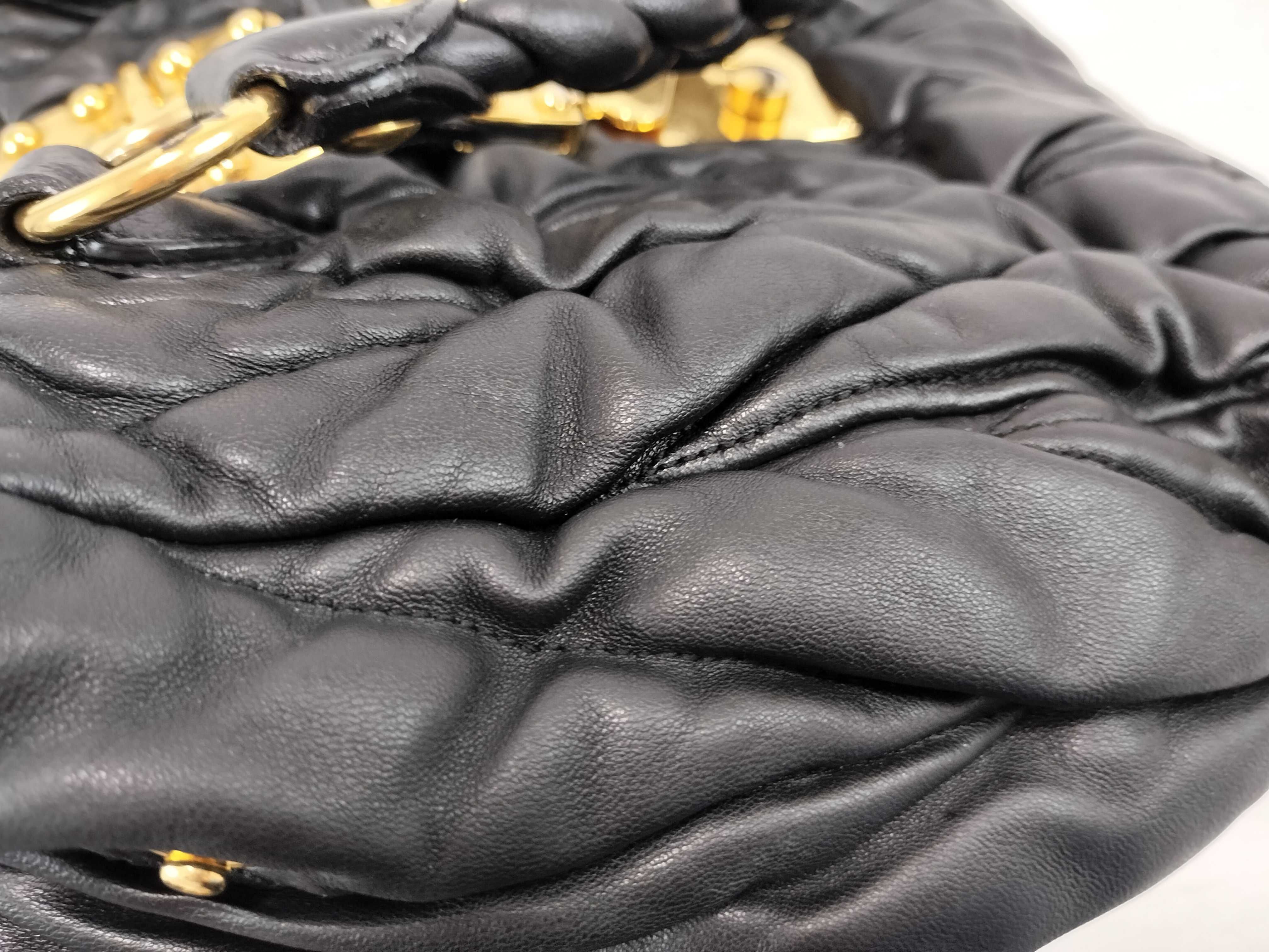 Gathered Leather Handbag Shoulder Bag Black Serial Handbag — view 14