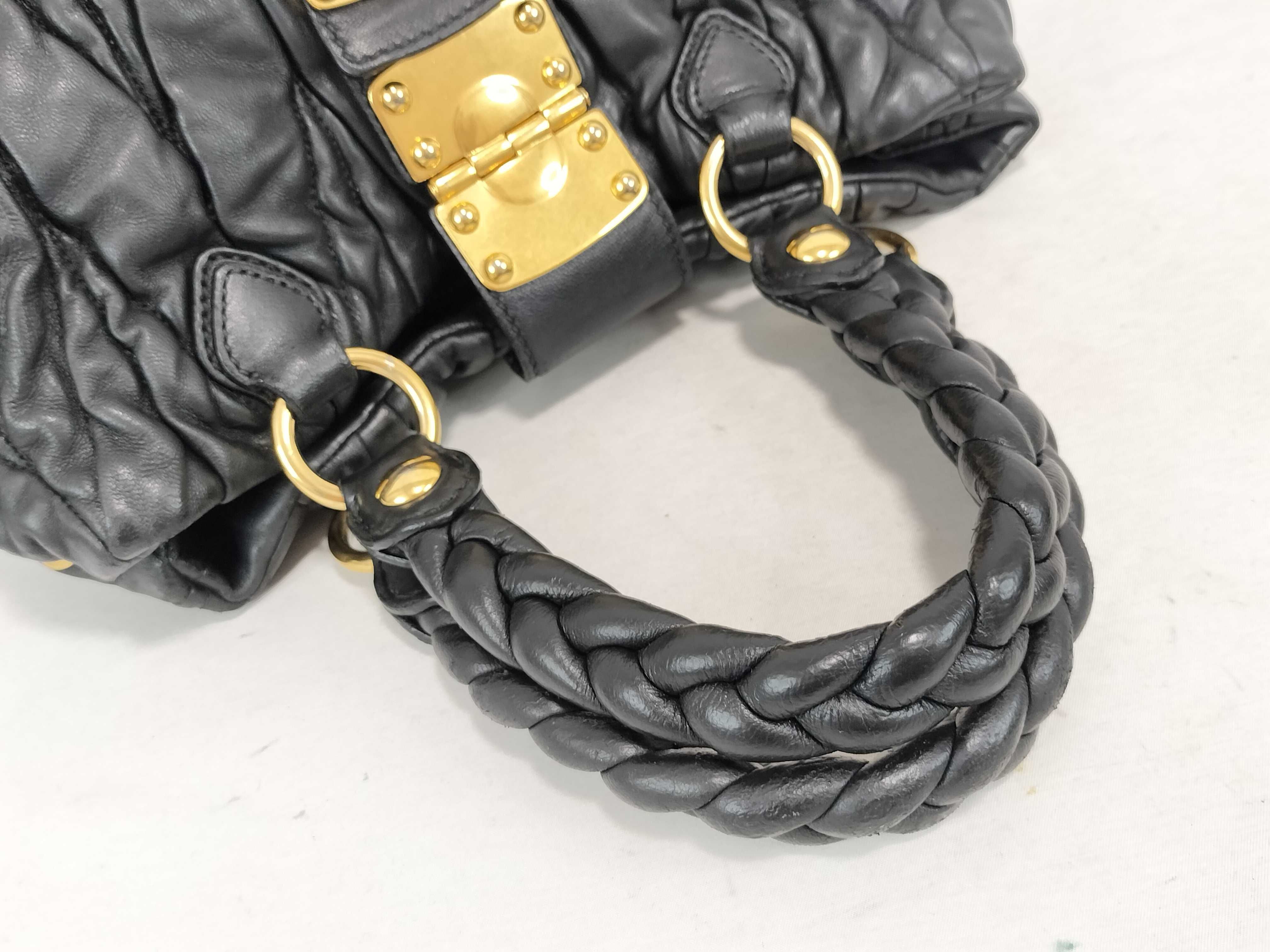 Gathered Leather Handbag Shoulder Bag Black Serial Handbag — view 3