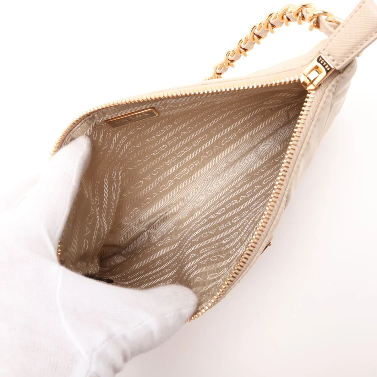 Tessuto Inpunto 1NI054 Nylon x Leather Chain Handbag Beige — view 7