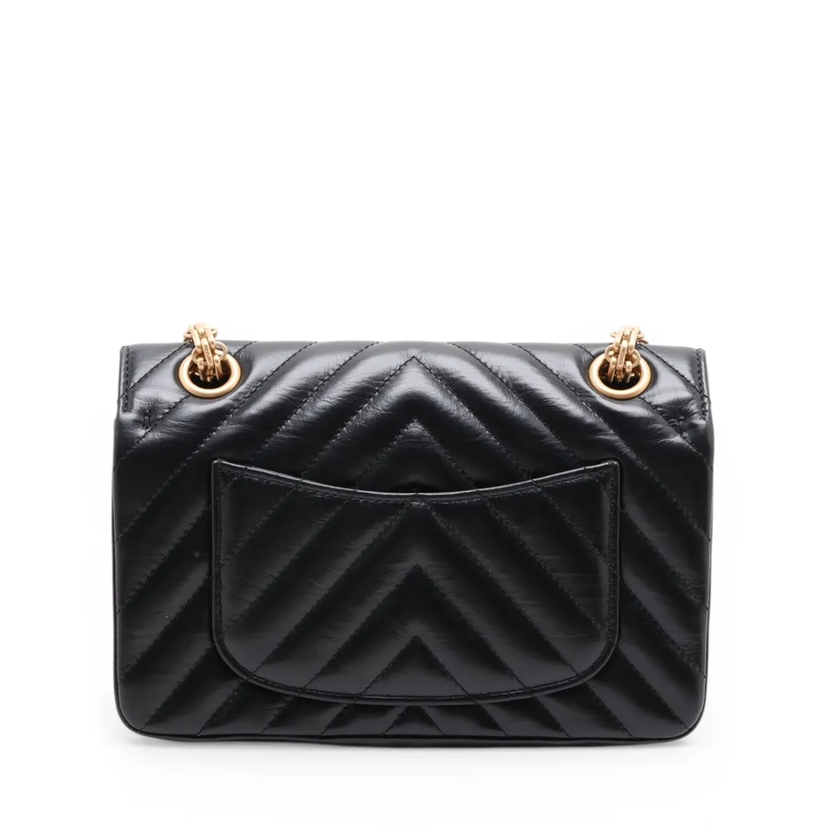 Matelassé 2.55 Mini Lambskin Chain Shoulder Bag, Chevron Black with Gold Hardware, GAHXX3T0, Random Plate, AS0874 — view 2