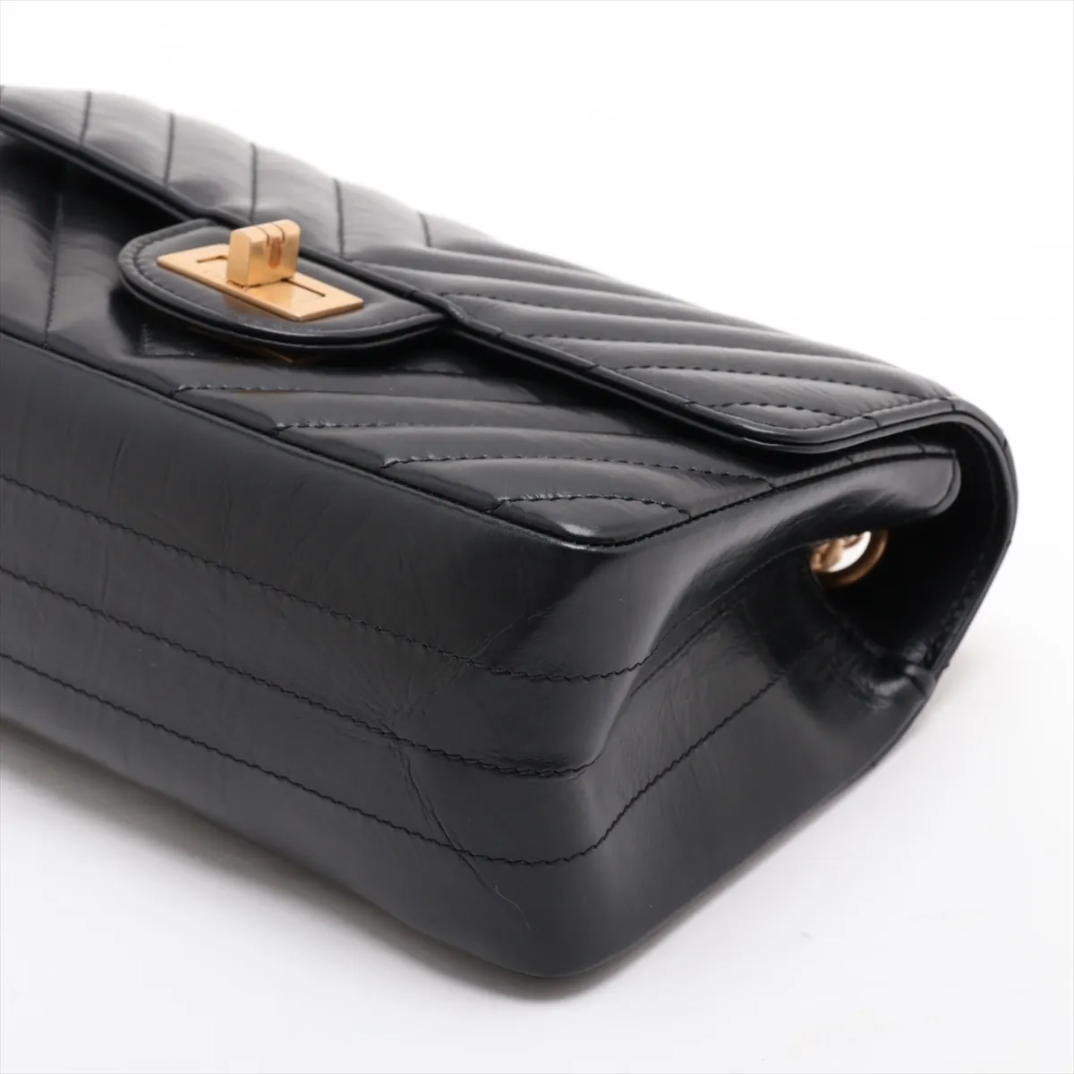Matelassé 2.55 Mini Lambskin Chain Shoulder Bag, Chevron Black with Gold Hardware, GAHXX3T0, Random Plate, AS0874 — view 3