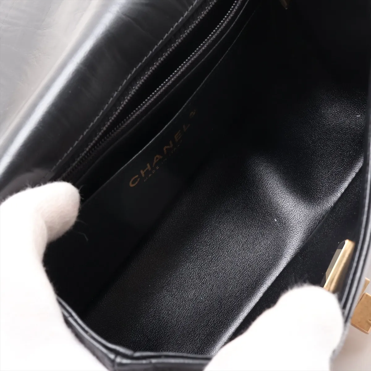 Matelassé 2.55 Mini Lambskin Chain Shoulder Bag, Chevron Black with Gold Hardware, GAHXX3T0, Random Plate, AS0874 — view 6