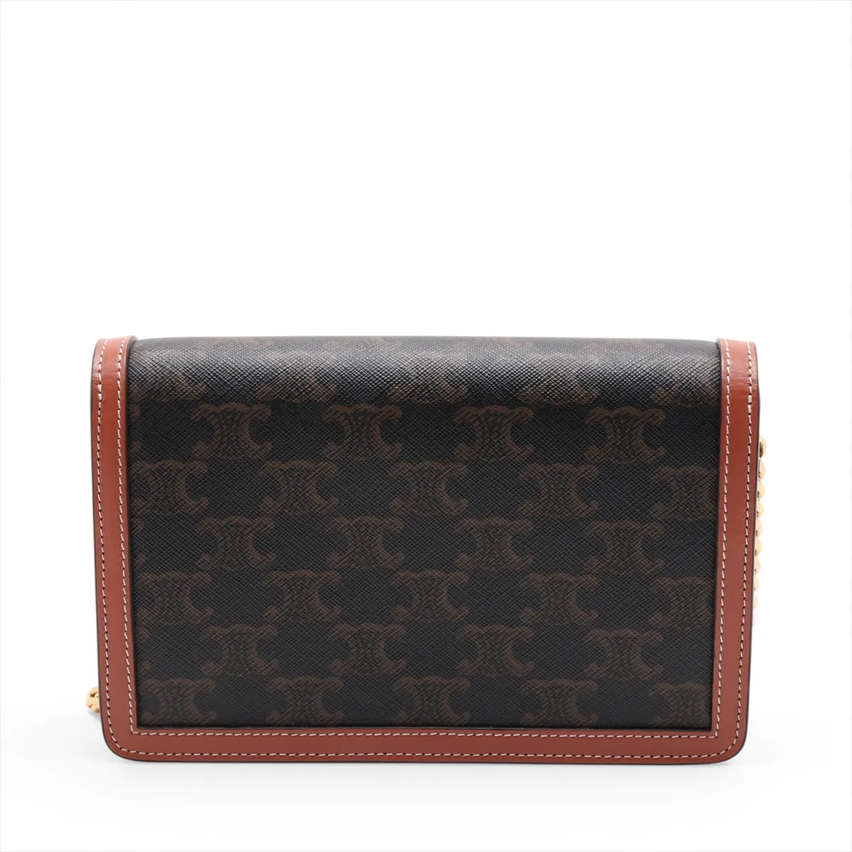 Triomphe Margot PVC x Leather Chain Shoulder Bag, Brown — view 2