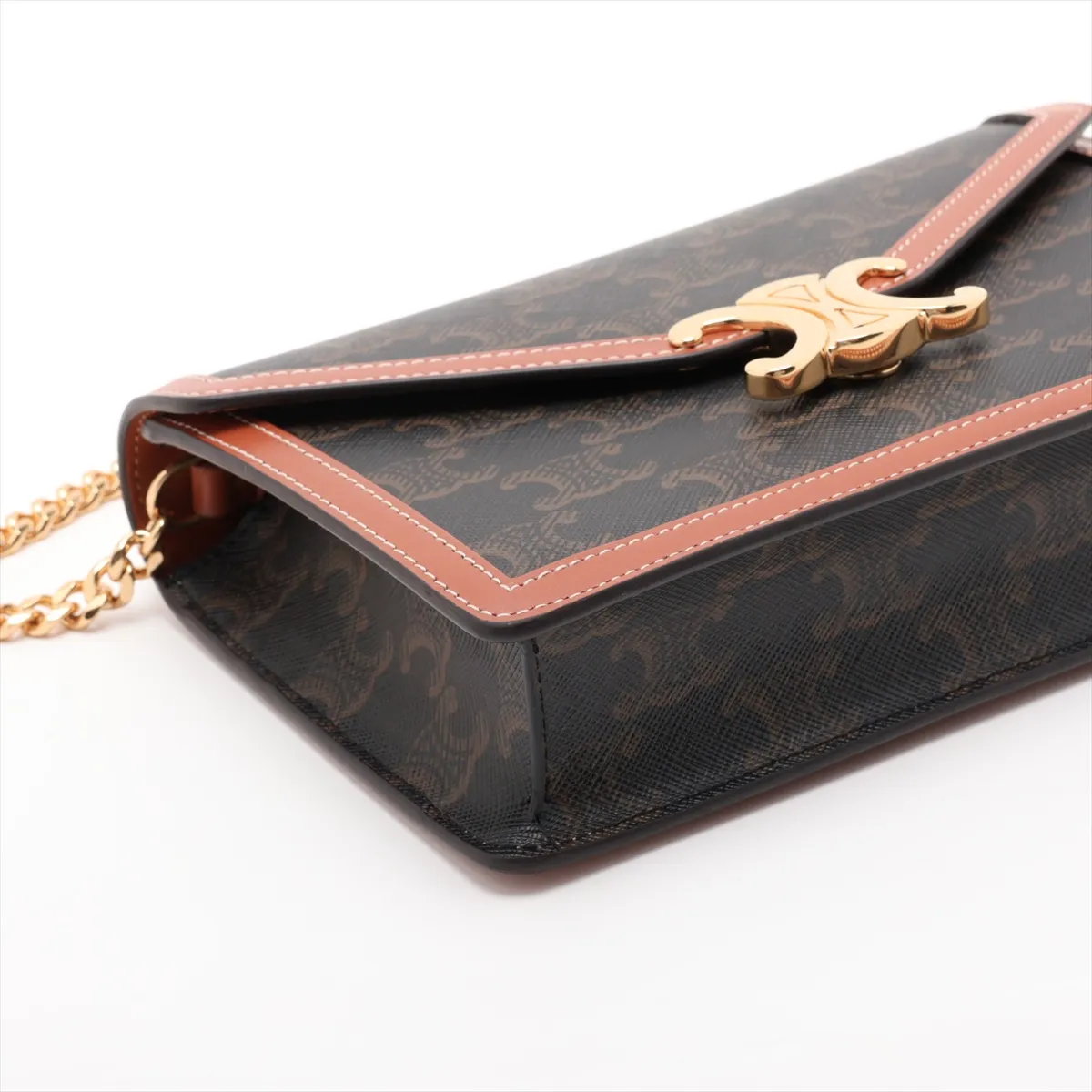 Triomphe Margot PVC x Leather Chain Shoulder Bag, Brown — view 4