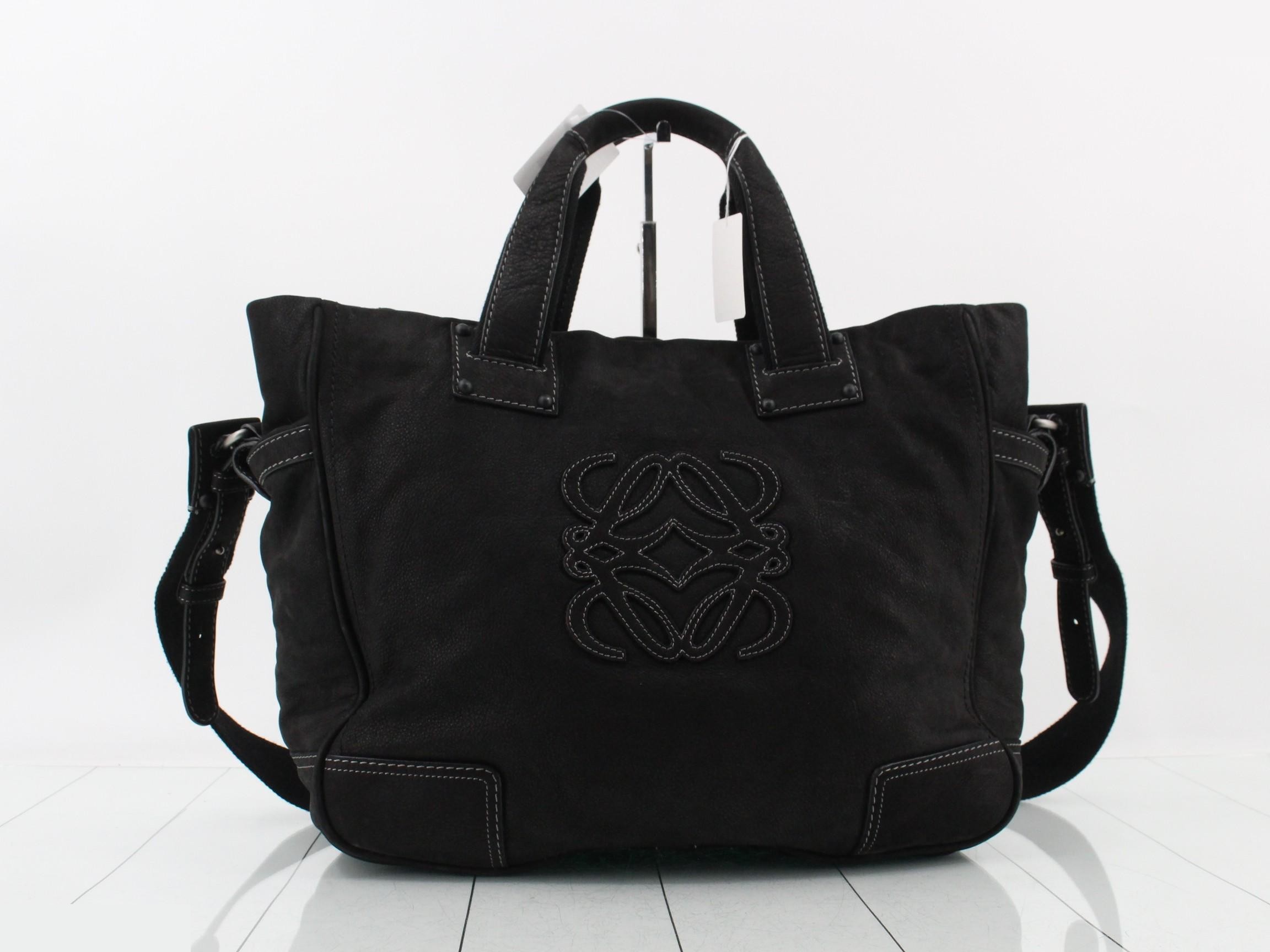 Tote Bag, Leather, Black, with Shoulder Strap