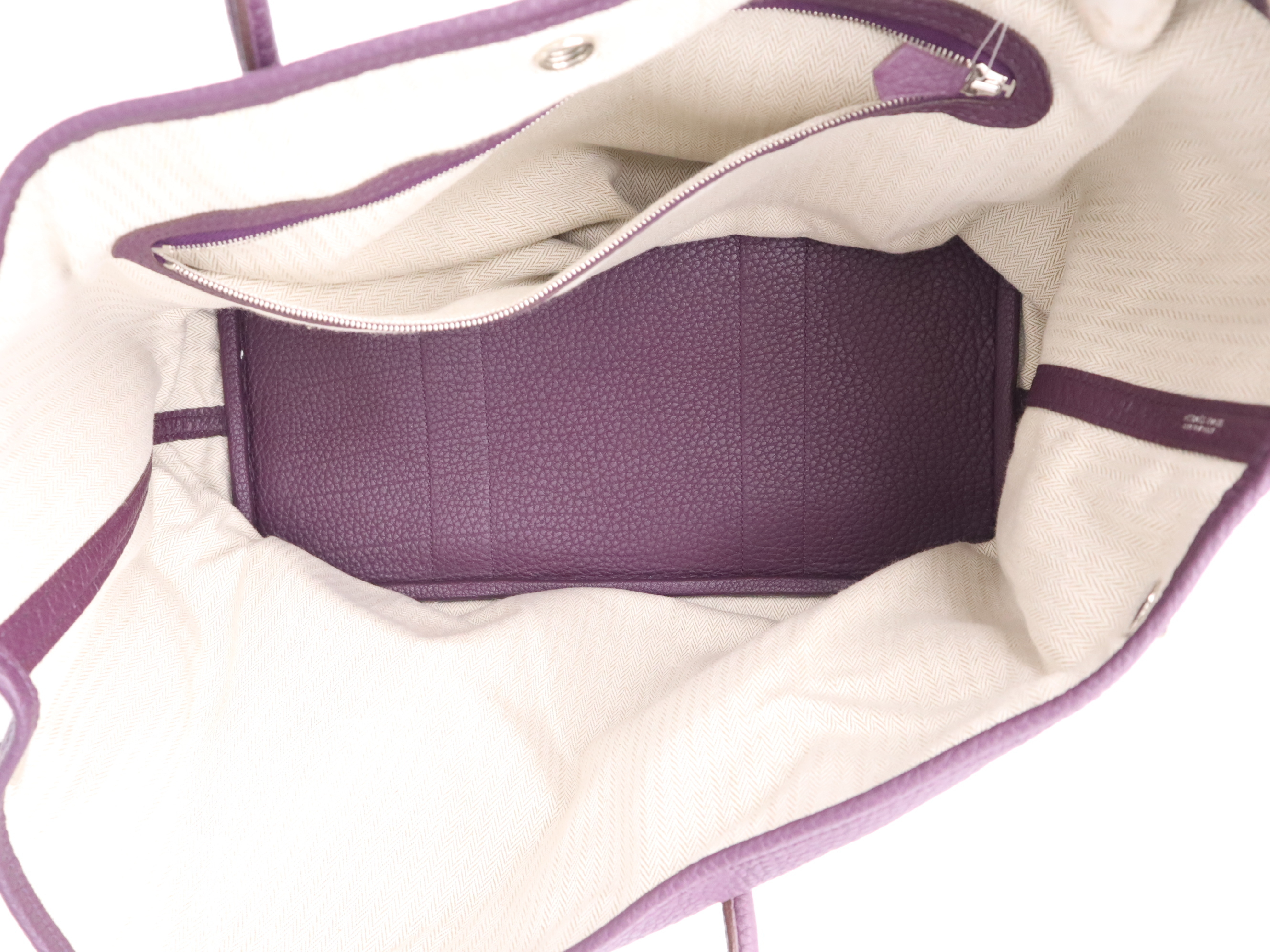 Leather Garden Party PM Tote Bag, Purple, Silver Hardware, P Stamp, 2012 Model. — view 11