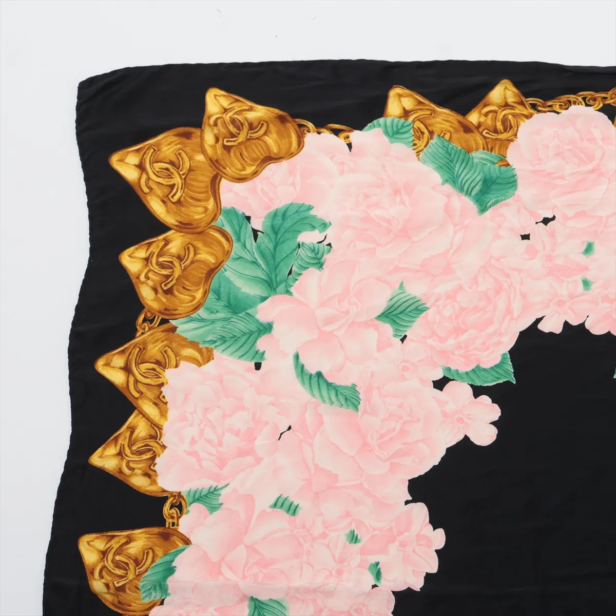 Cocomark Camellia Scarf Silk Black x Pink Thread — view 2