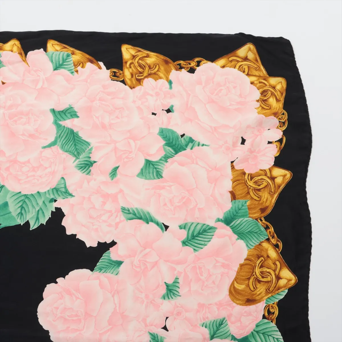 Cocomark Camellia Scarf Silk Black x Pink Thread — view 3