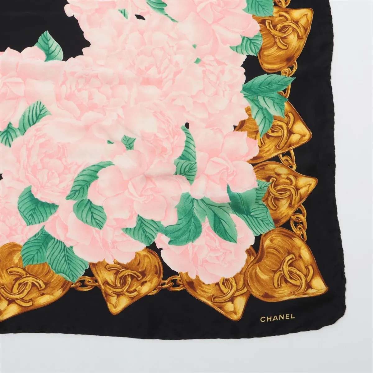 Cocomark Camellia Scarf Silk Black x Pink Thread — view 4