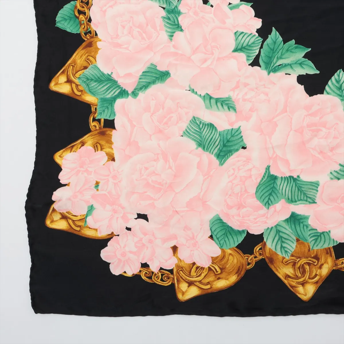 Cocomark Camellia Scarf Silk Black x Pink Thread — view 5