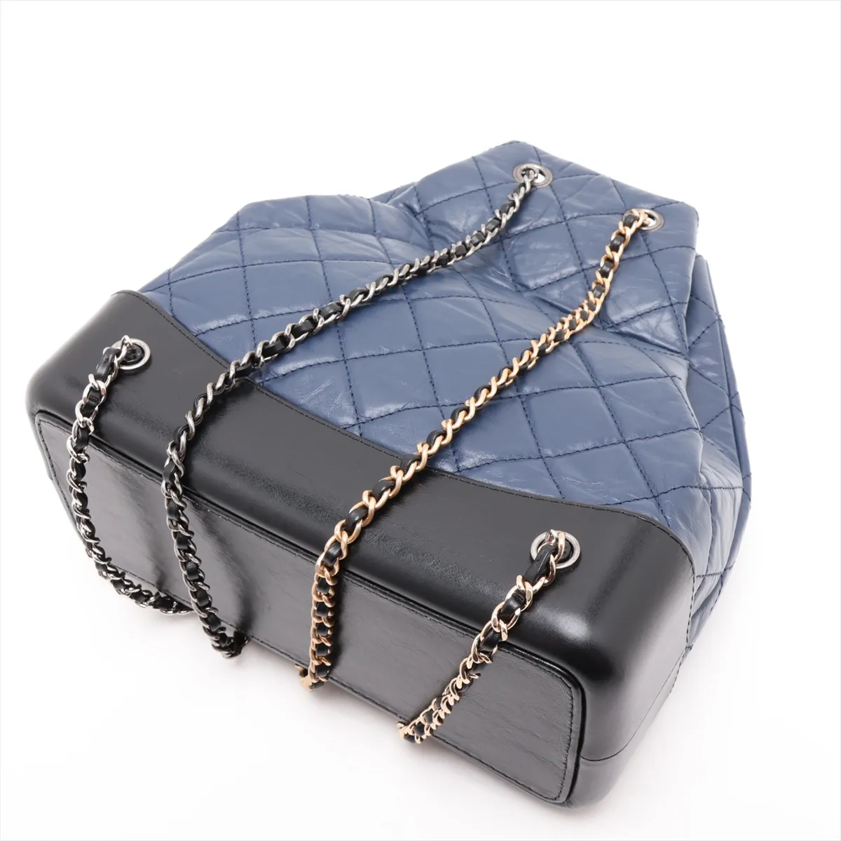 Gabrielle de Chanel Vintage Calfskin Chain Backpack, Navy x Black, Gold x Gunmetal Hardware, 25078089, Serial Number — view 5