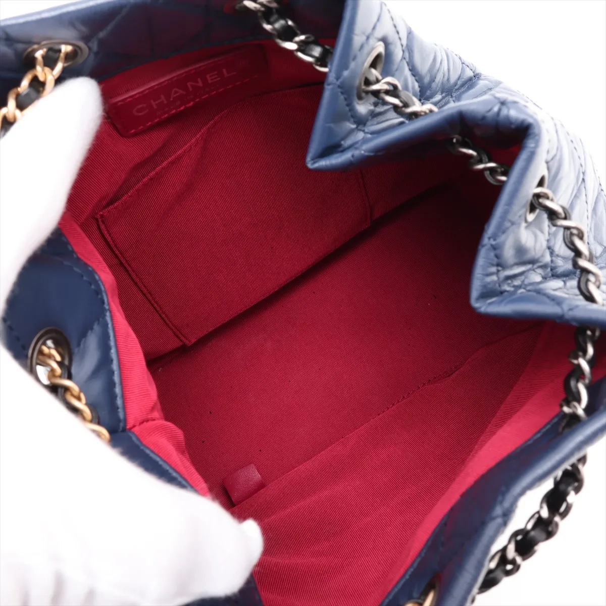 Gabrielle de Chanel Vintage Calfskin Chain Backpack, Navy x Black, Gold x Gunmetal Hardware, 25078089, Serial Number — view 7