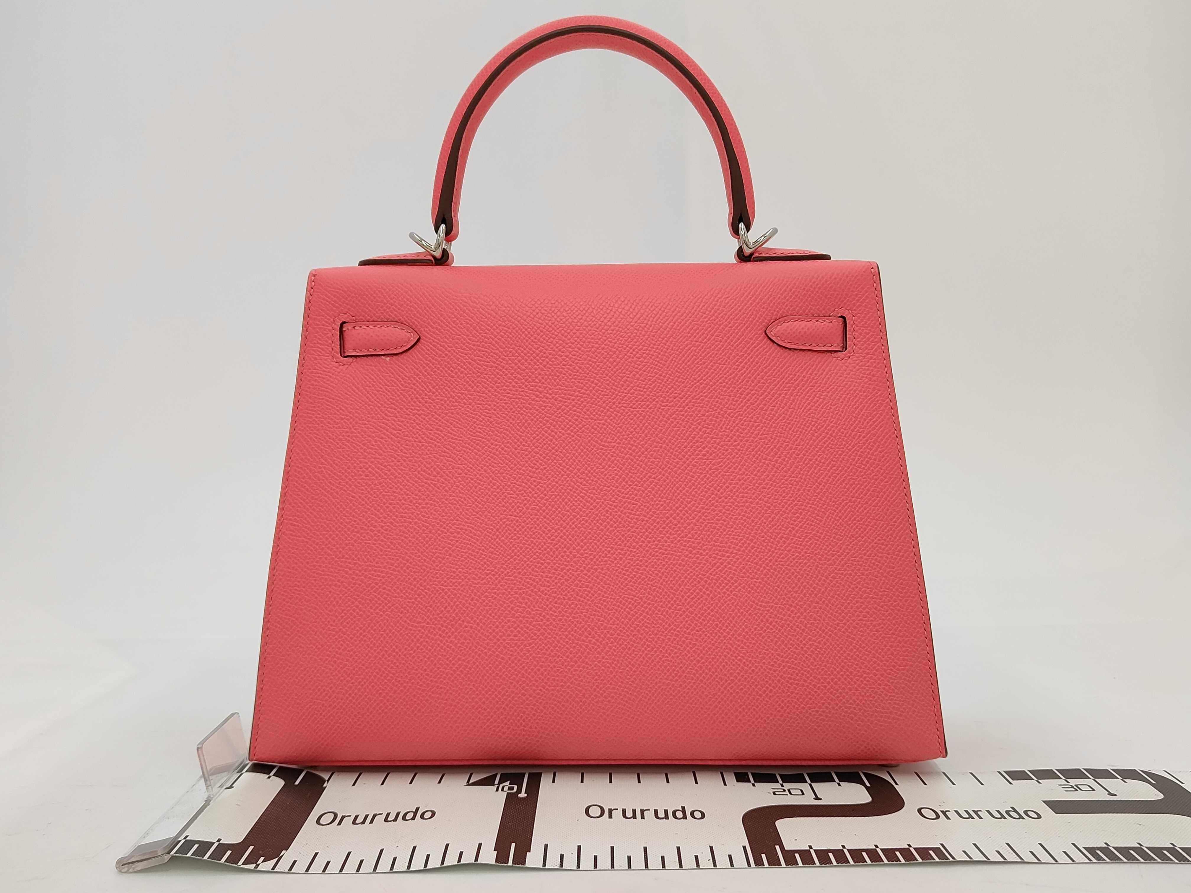 Kelly 25 Rose Azalee Epsom Leather Handbag with Silver Hardware (K Stamp) — view 2