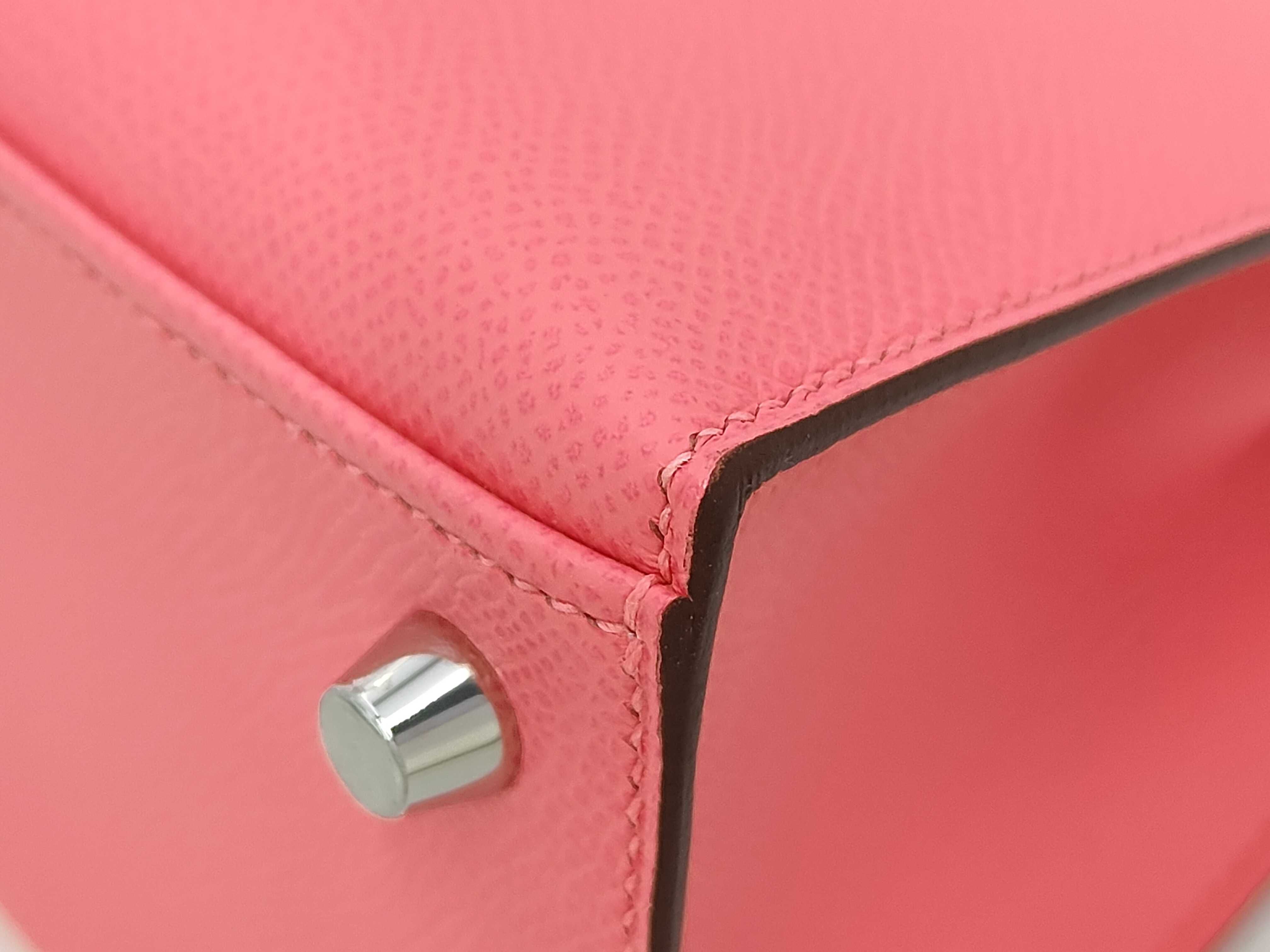 Kelly 25 Rose Azalee Epsom Leather Handbag with Silver Hardware (K Stamp) — view 7