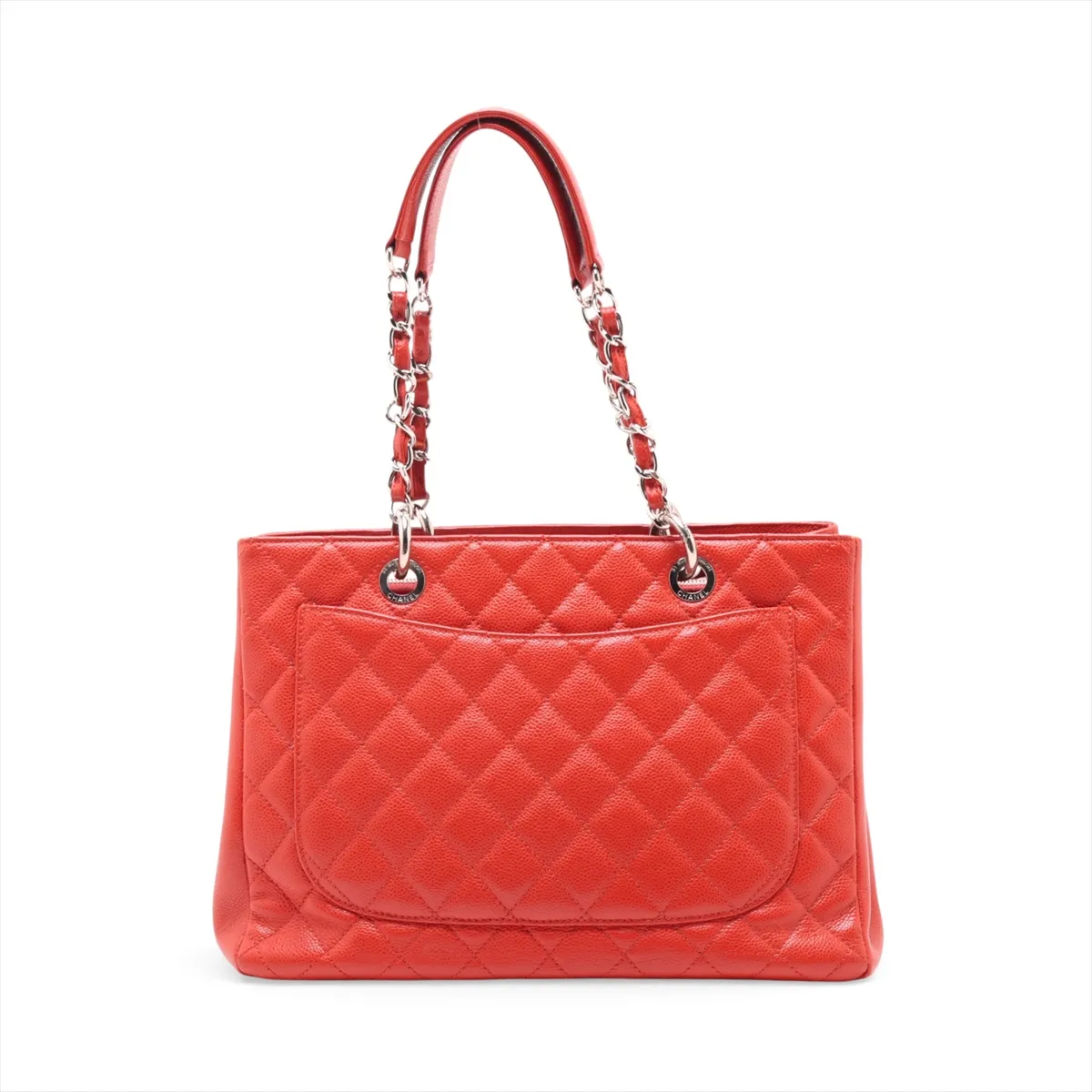 GST Caviar Skin Chain Tote Bag, Orange, Silver Hardware, 16559661, Serial Number 16 — view 2