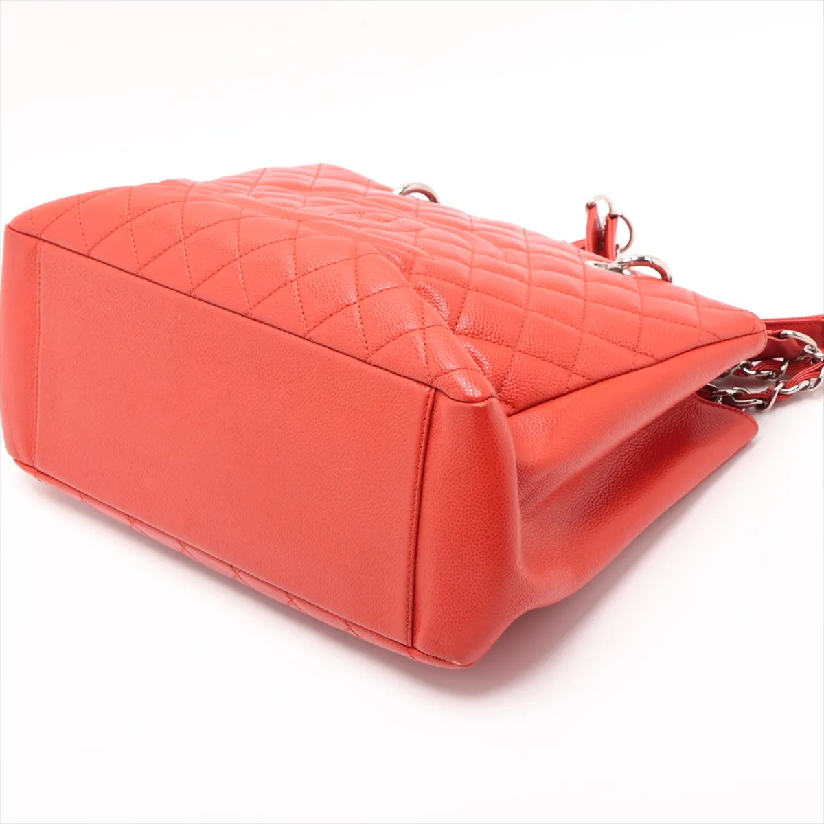 GST Caviar Skin Chain Tote Bag, Orange, Silver Hardware, 16559661, Serial Number 16 — view 3