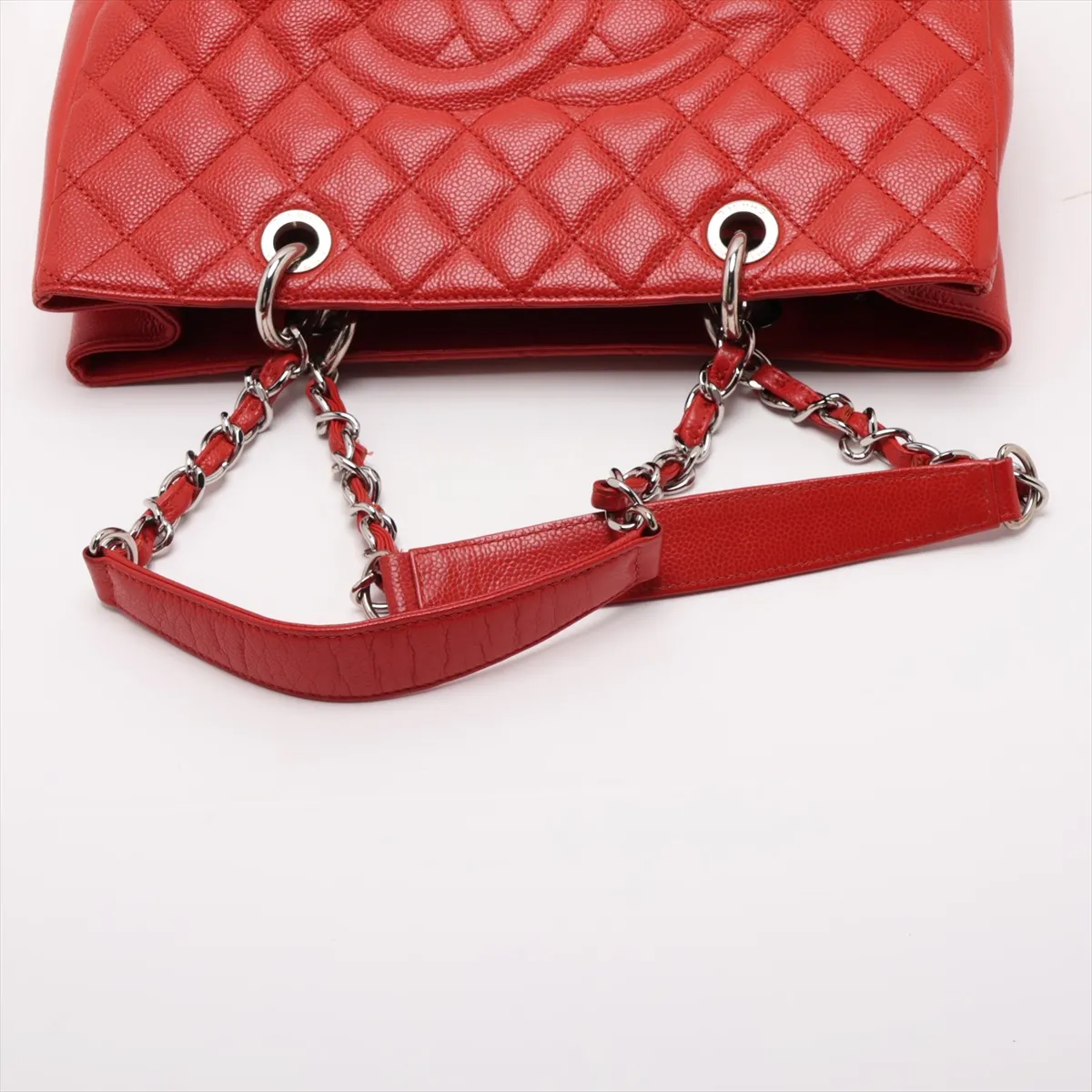 GST Caviar Skin Chain Tote Bag, Orange, Silver Hardware, 16559661, Serial Number 16 — view 5