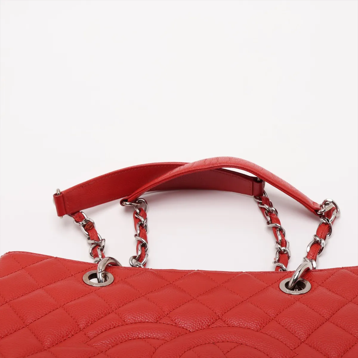 GST Caviar Skin Chain Tote Bag, Orange, Silver Hardware, 16559661, Serial Number 16 — view 6
