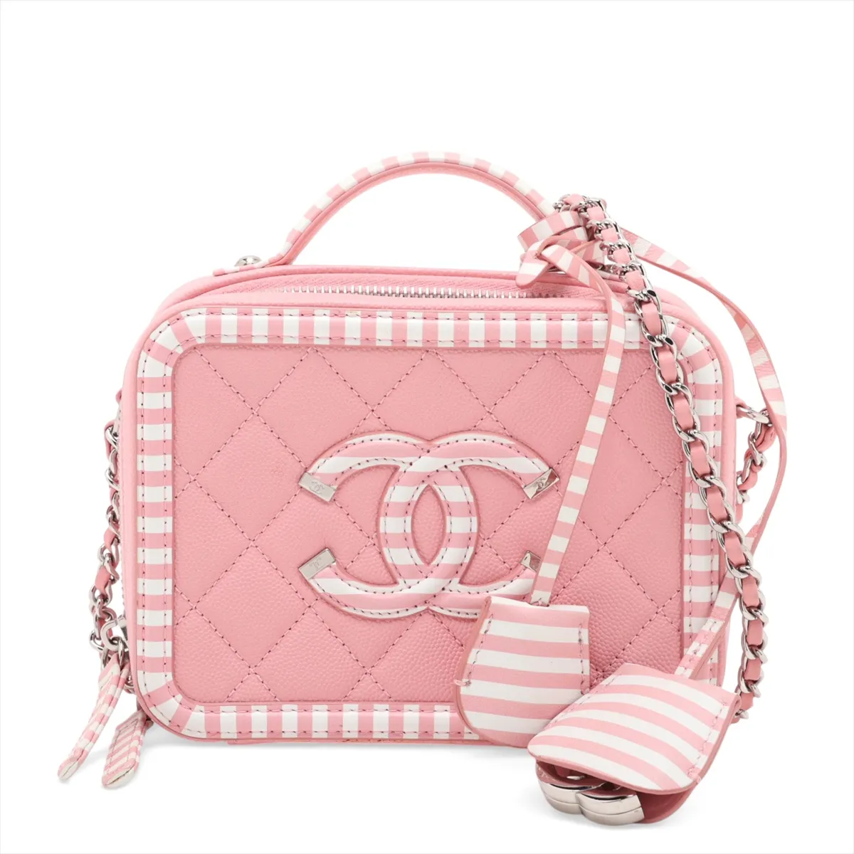CC Filigree Caviar Skin 2-Way Shoulder Bag, Pink x White, Silver Hardware, 27387292, Serial Number 27