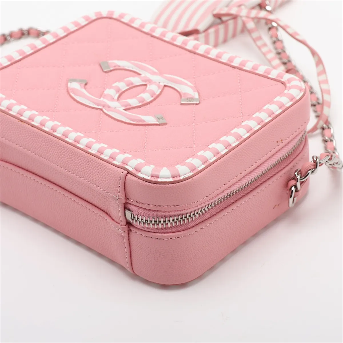 CC Filigree Caviar Skin 2-Way Shoulder Bag, Pink x White, Silver Hardware, 27387292, Serial Number 27 — view 3