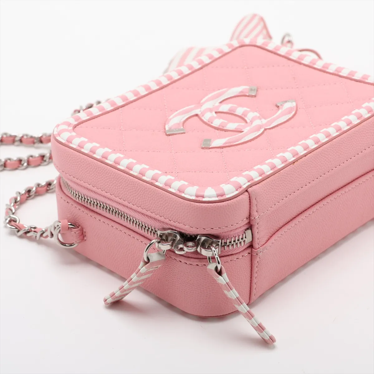 CC Filigree Caviar Skin 2-Way Shoulder Bag, Pink x White, Silver Hardware, 27387292, Serial Number 27 — view 4