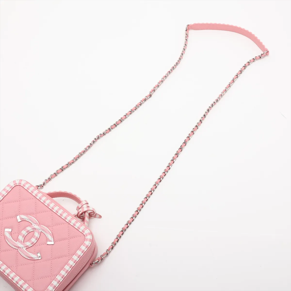 CC Filigree Caviar Skin 2-Way Shoulder Bag, Pink x White, Silver Hardware, 27387292, Serial Number 27 — view 7
