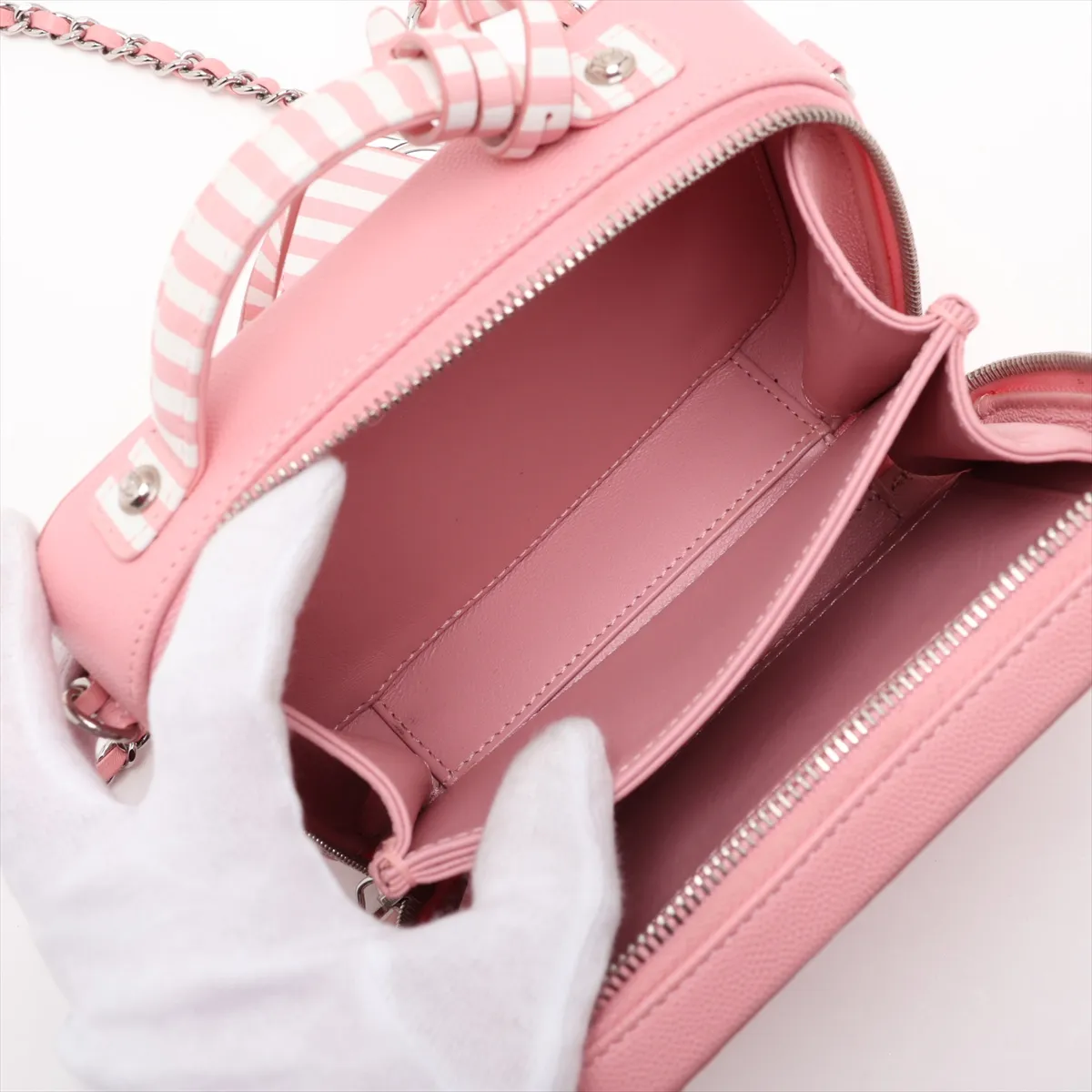 CC Filigree Caviar Skin 2-Way Shoulder Bag, Pink x White, Silver Hardware, 27387292, Serial Number 27 — view 9