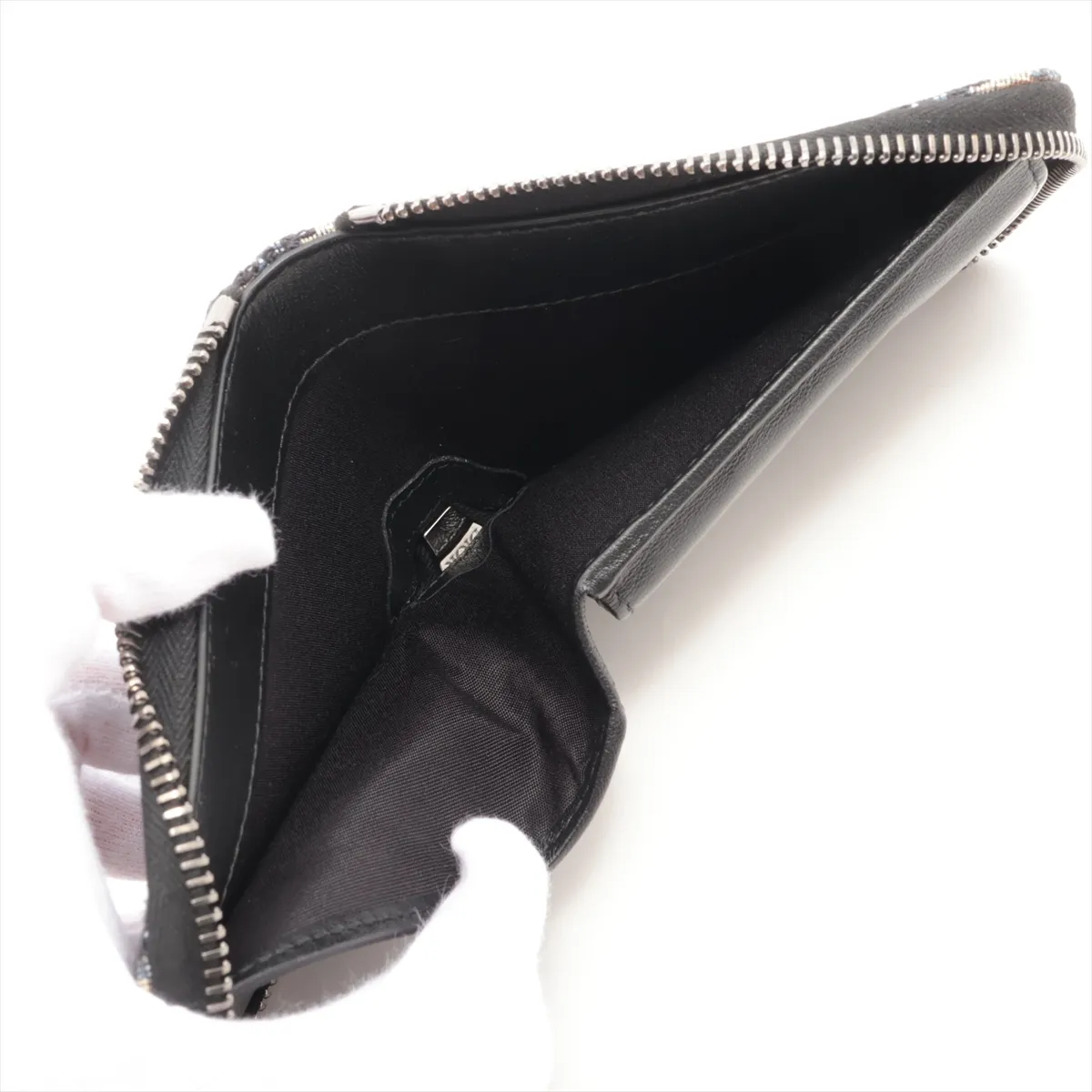 Oblique Canvas x Leather Compact Wallet, Black x Navy — view 4