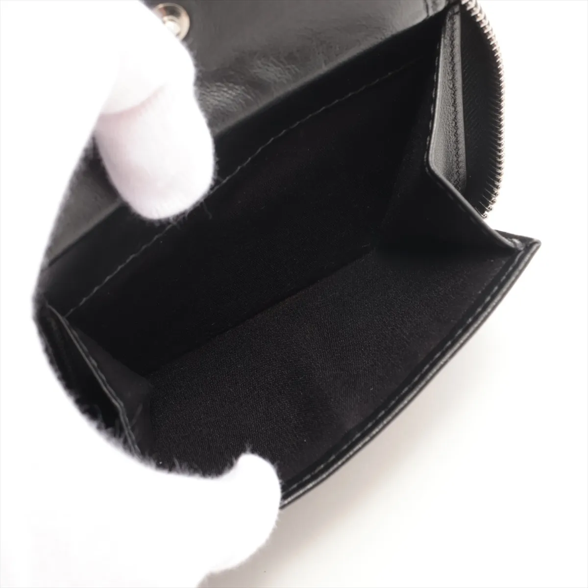 Oblique Canvas x Leather Compact Wallet, Black x Navy — view 5