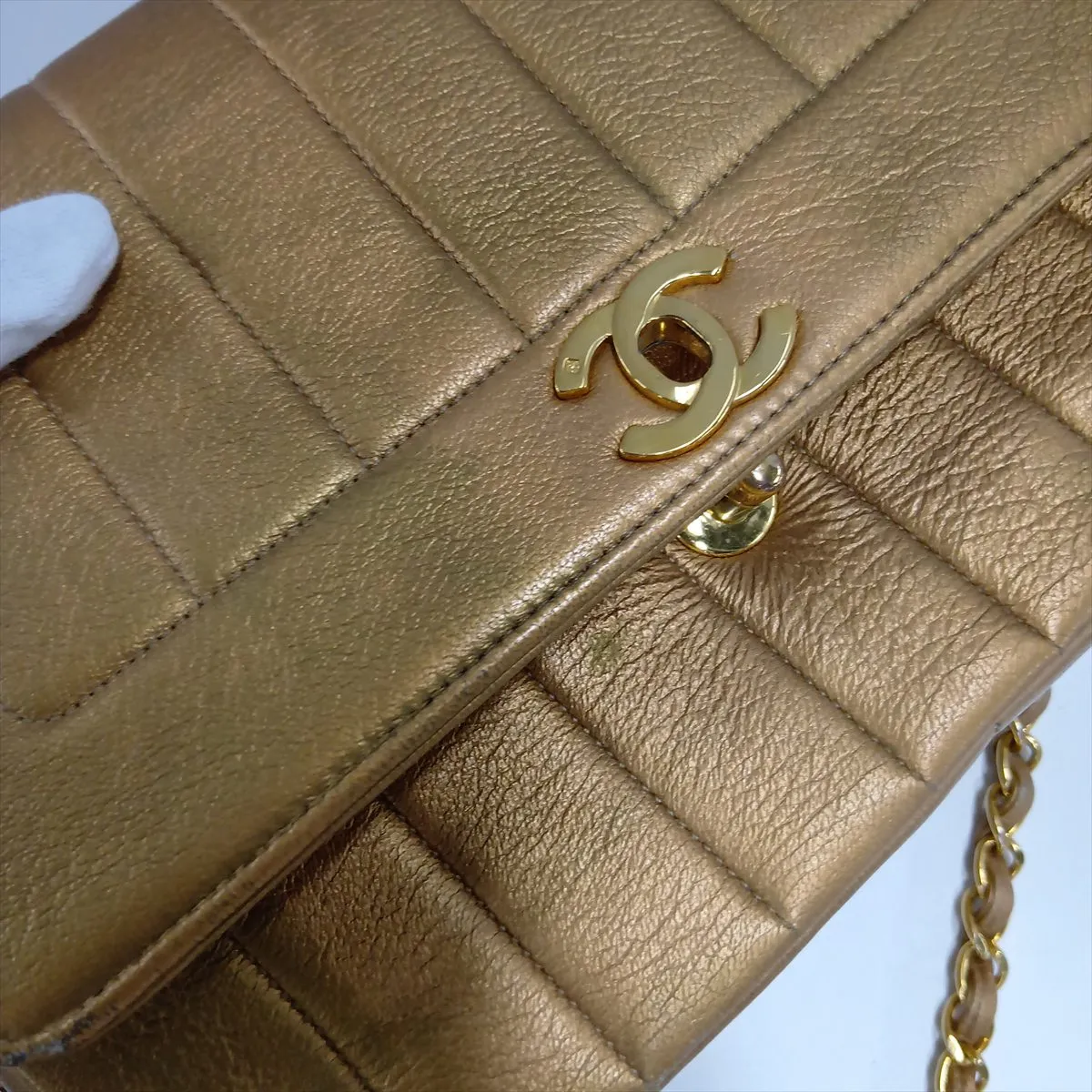 Mademoiselle Leather Single Flap Single Chain Bag, Gold, Gold Hardware, 2416004, Series 2 — view 11
