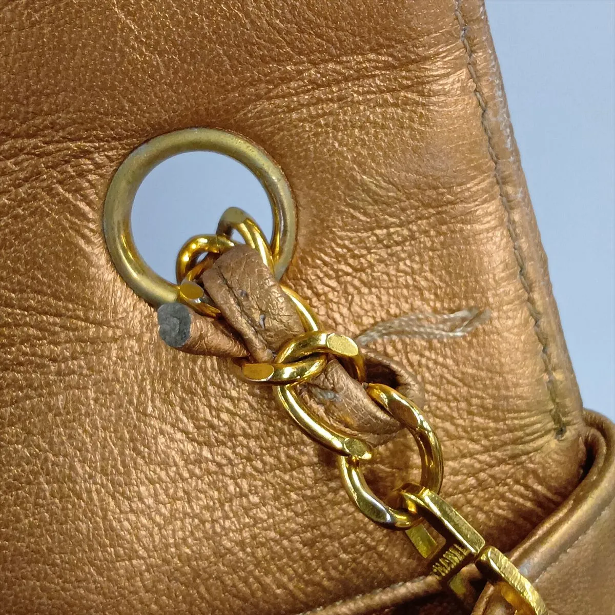 Mademoiselle Leather Single Flap Single Chain Bag, Gold, Gold Hardware, 2416004, Series 2 — view 13