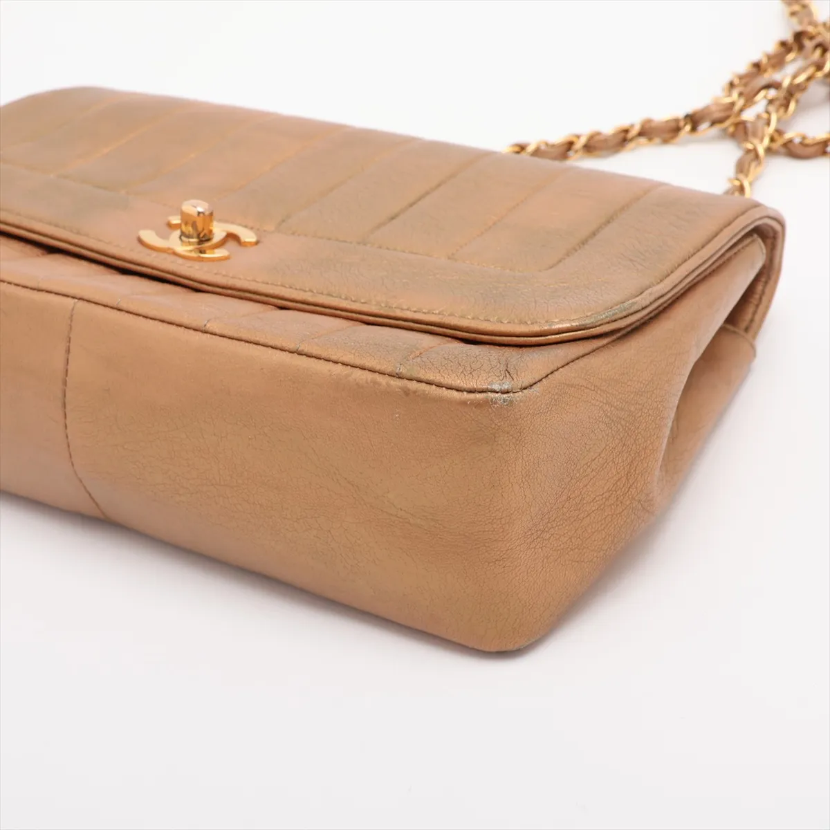 Mademoiselle Leather Single Flap Single Chain Bag, Gold, Gold Hardware, 2416004, Series 2 — view 3