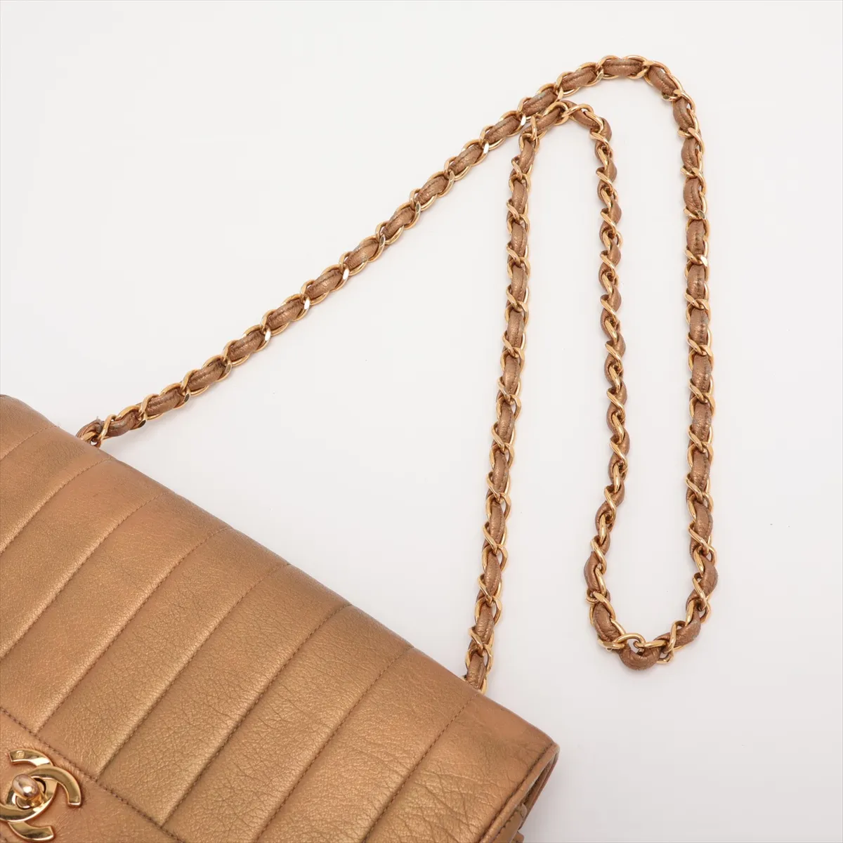 Mademoiselle Leather Single Flap Single Chain Bag, Gold, Gold Hardware, 2416004, Series 2 — view 5