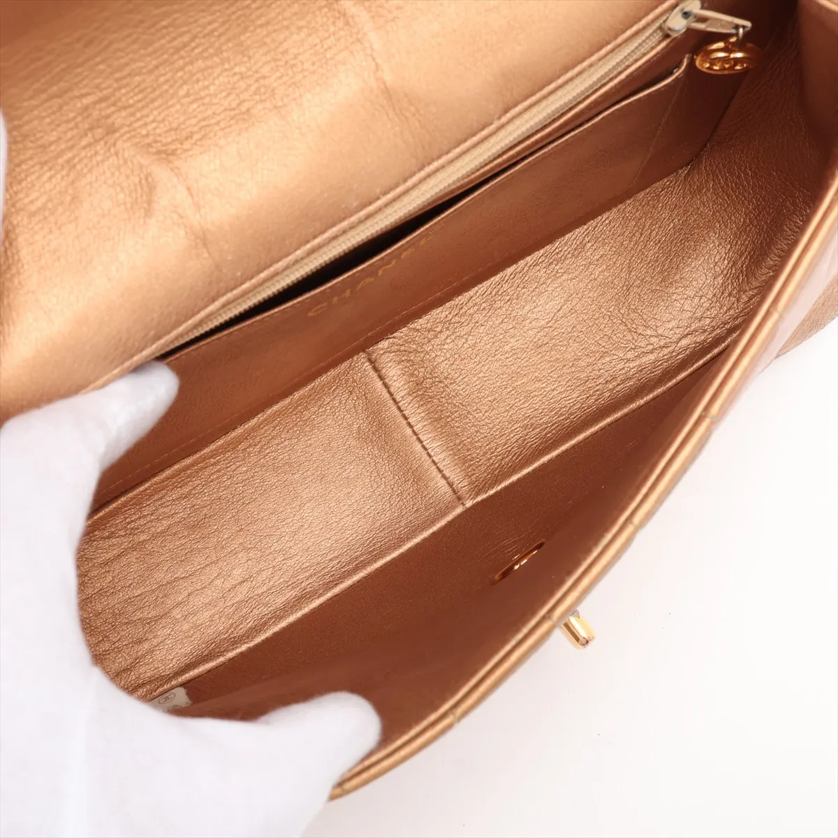 Mademoiselle Leather Single Flap Single Chain Bag, Gold, Gold Hardware, 2416004, Series 2 — view 6