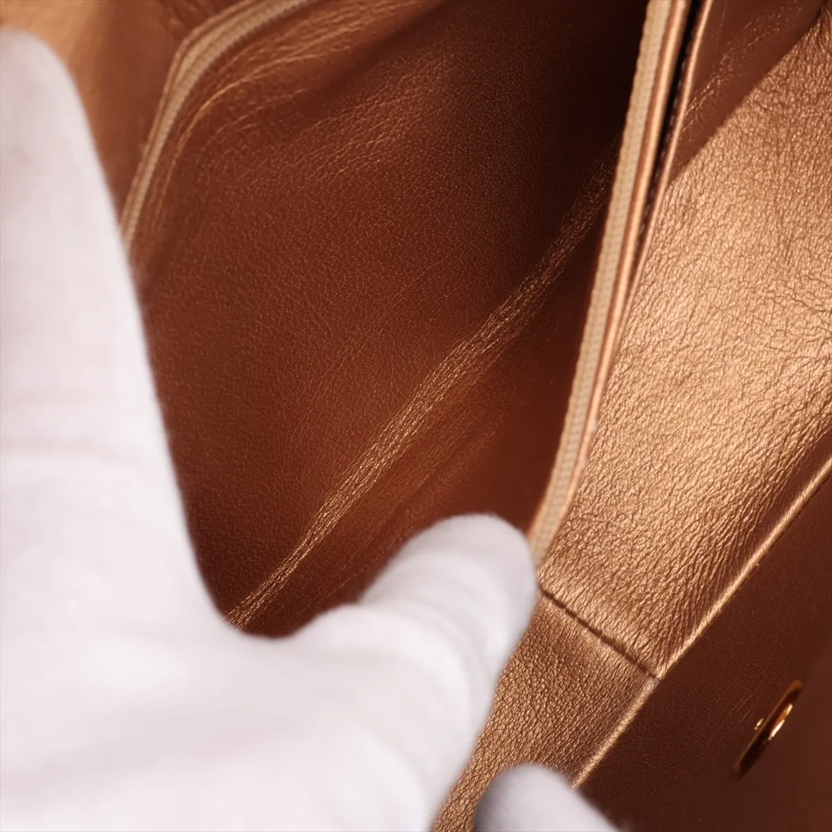 Mademoiselle Leather Single Flap Single Chain Bag, Gold, Gold Hardware, 2416004, Series 2 — view 7