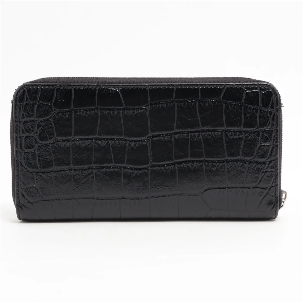 Croco Embossed Round Zip Wallet Black — view 2