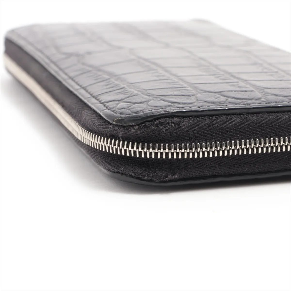 Croco Embossed Round Zip Wallet Black — view 11