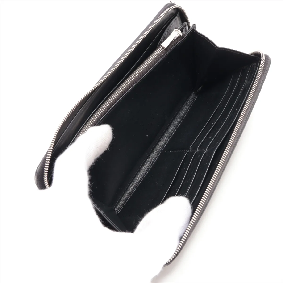 Croco Embossed Round Zip Wallet Black — view 6