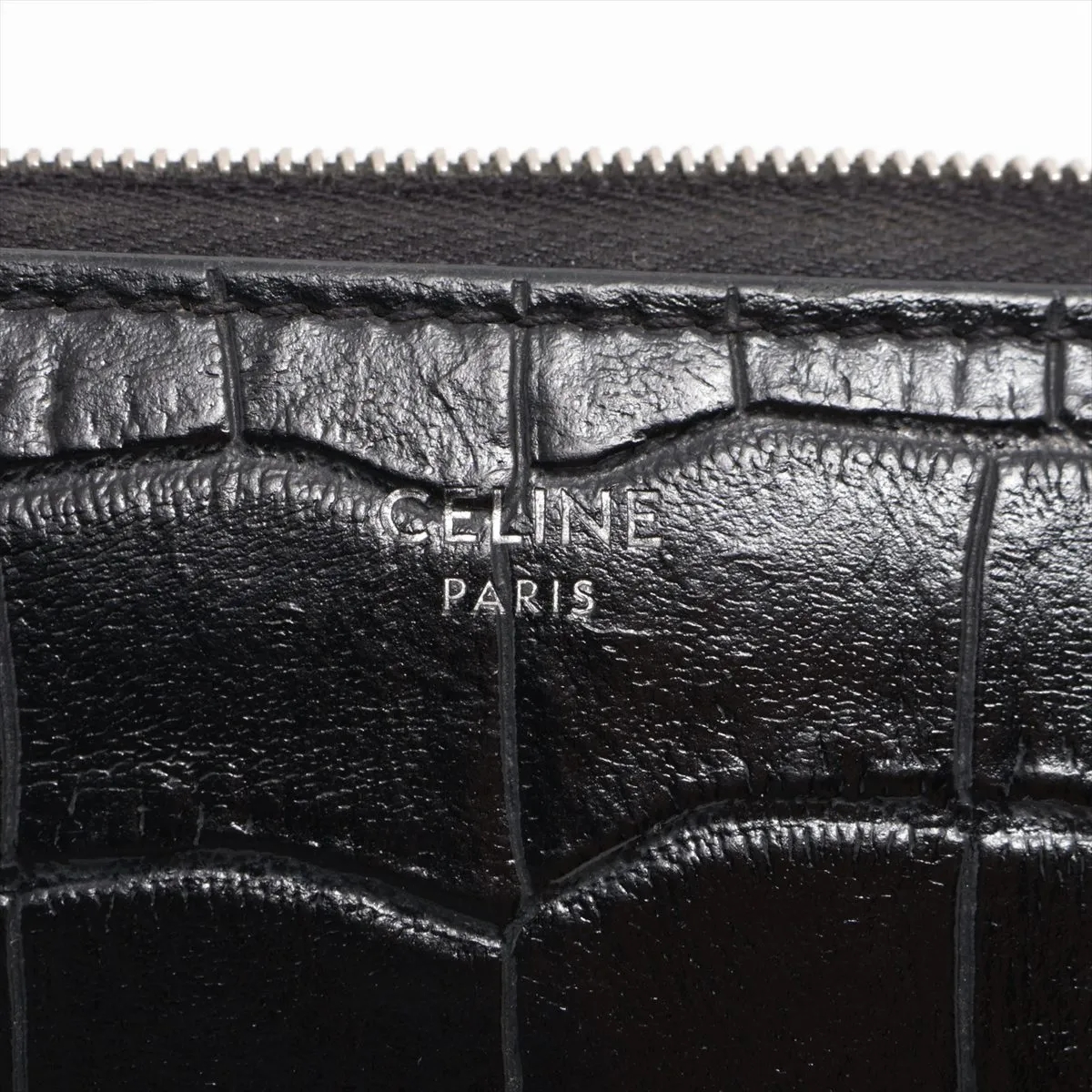 Croco Embossed Round Zip Wallet Black — view 9