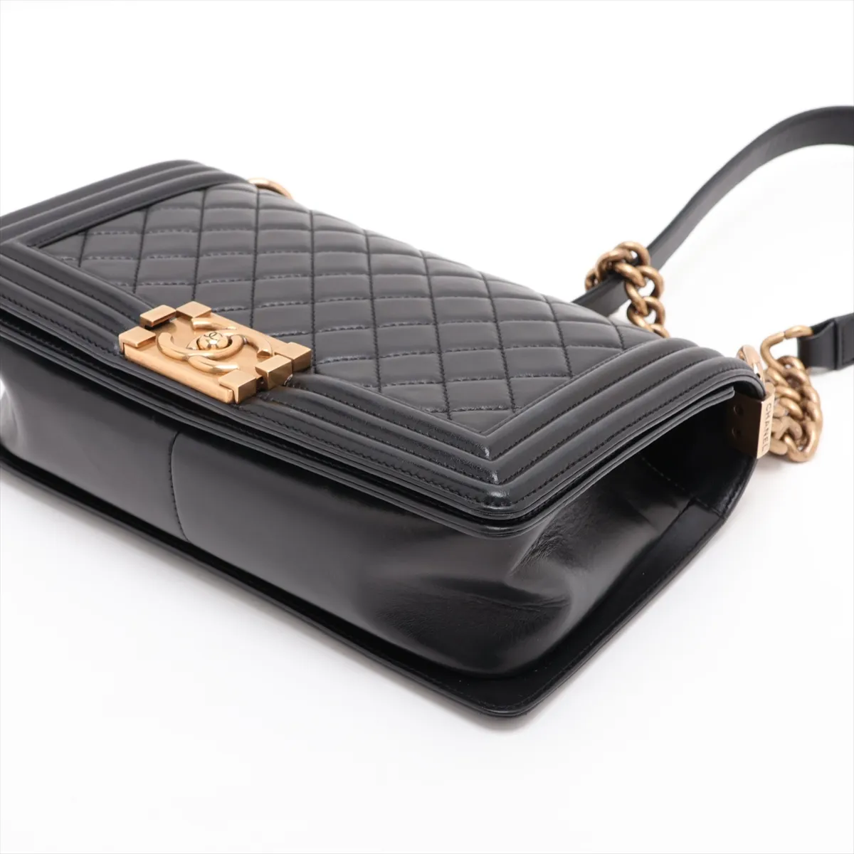 Boy Chanel 25 Lambskin Chain Shoulder Bag, Black with Gold Hardware, Serial Number 19842088 (19 series), A67086 — view 3