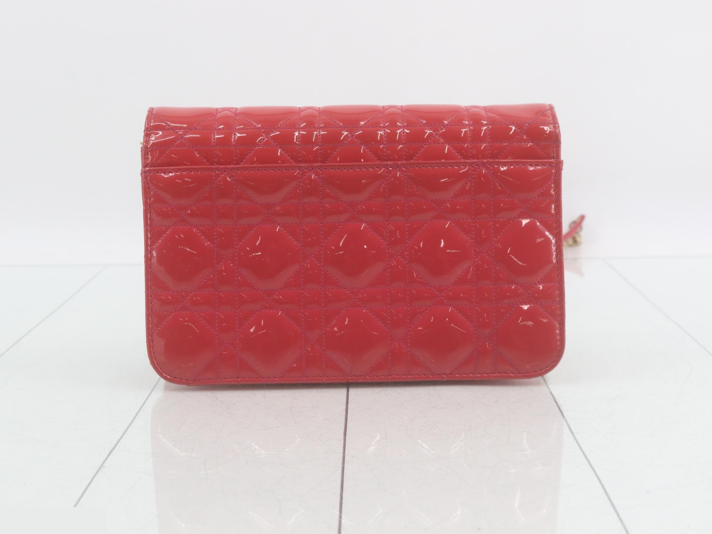 Cannage Chain Shoulder Bag, Patent Leather, Red — view 2