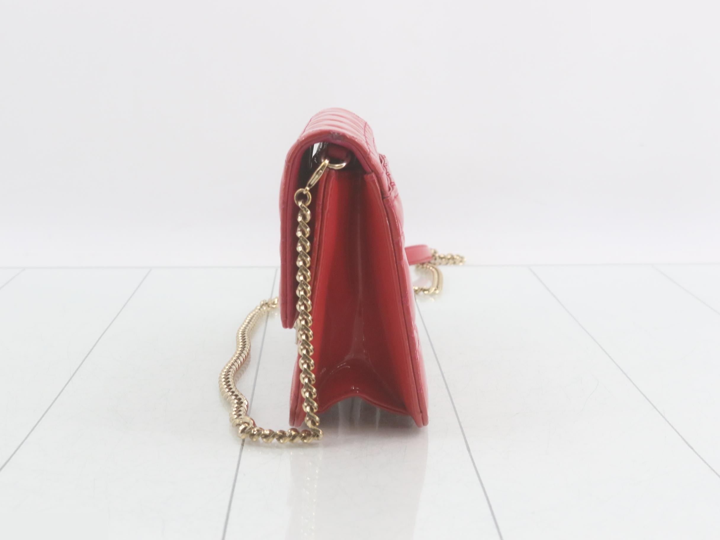 Cannage Chain Shoulder Bag, Patent Leather, Red — view 3