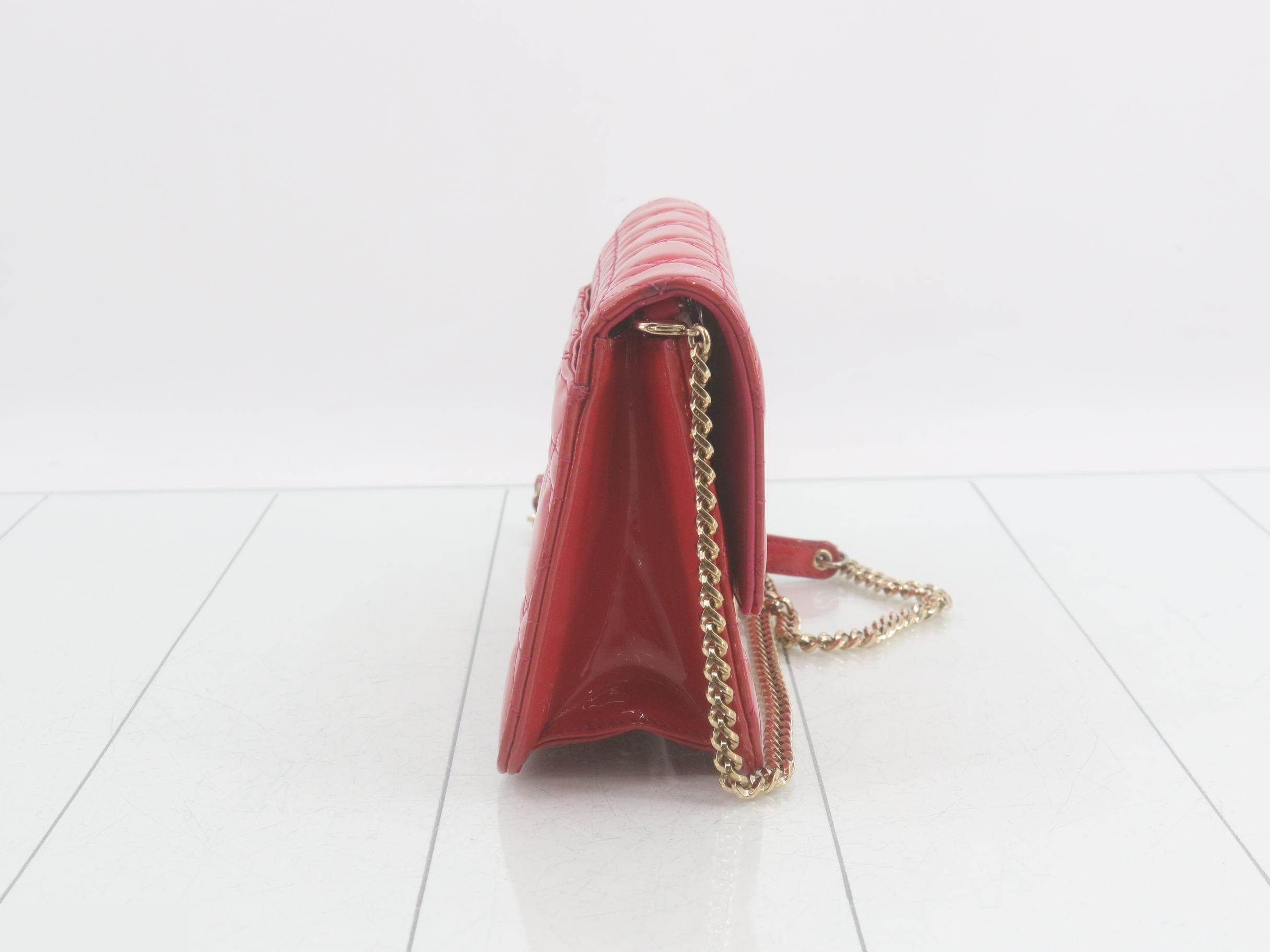 Cannage Chain Shoulder Bag, Patent Leather, Red — view 4