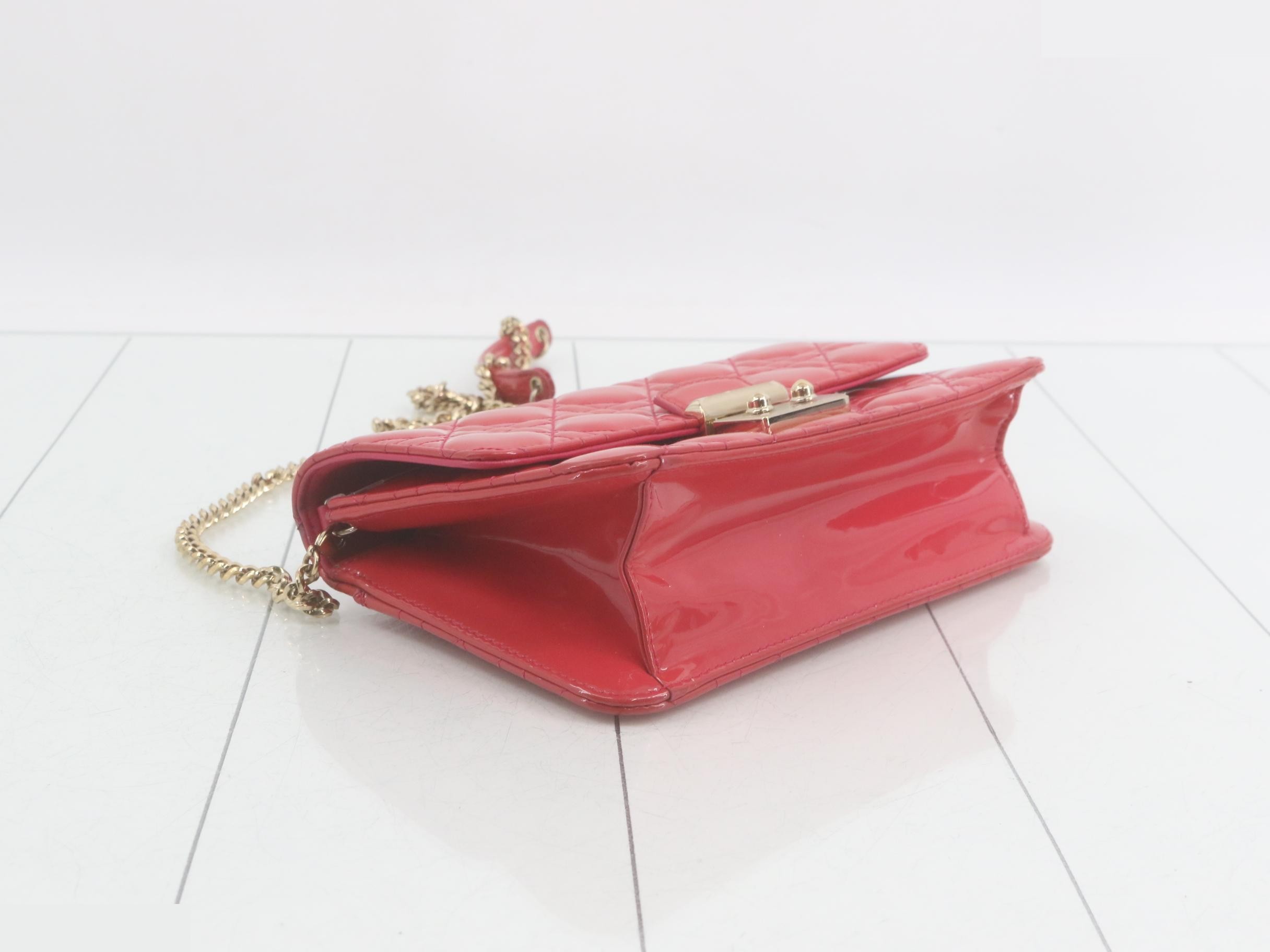 Cannage Chain Shoulder Bag, Patent Leather, Red — view 5