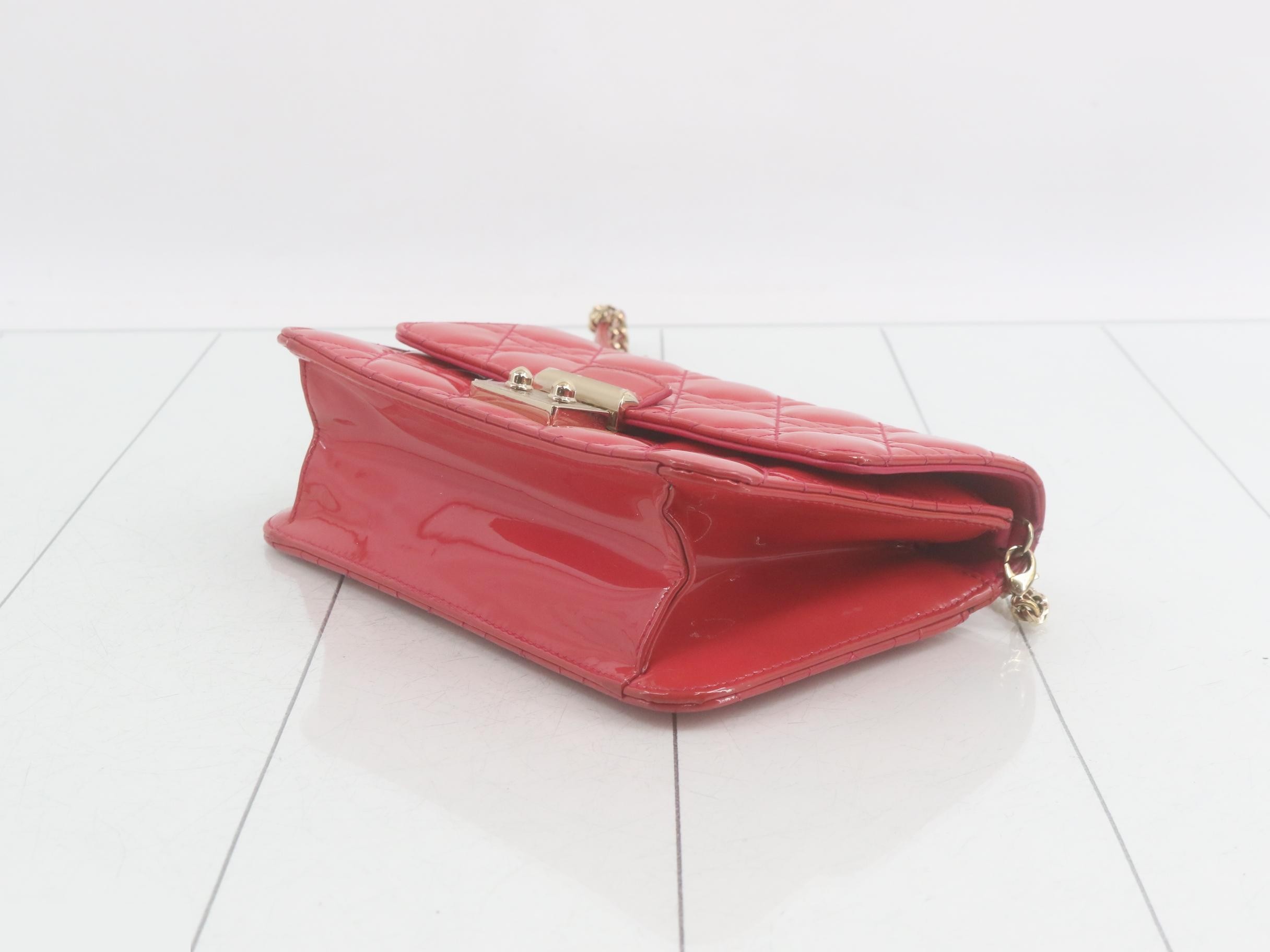 Cannage Chain Shoulder Bag, Patent Leather, Red — view 6