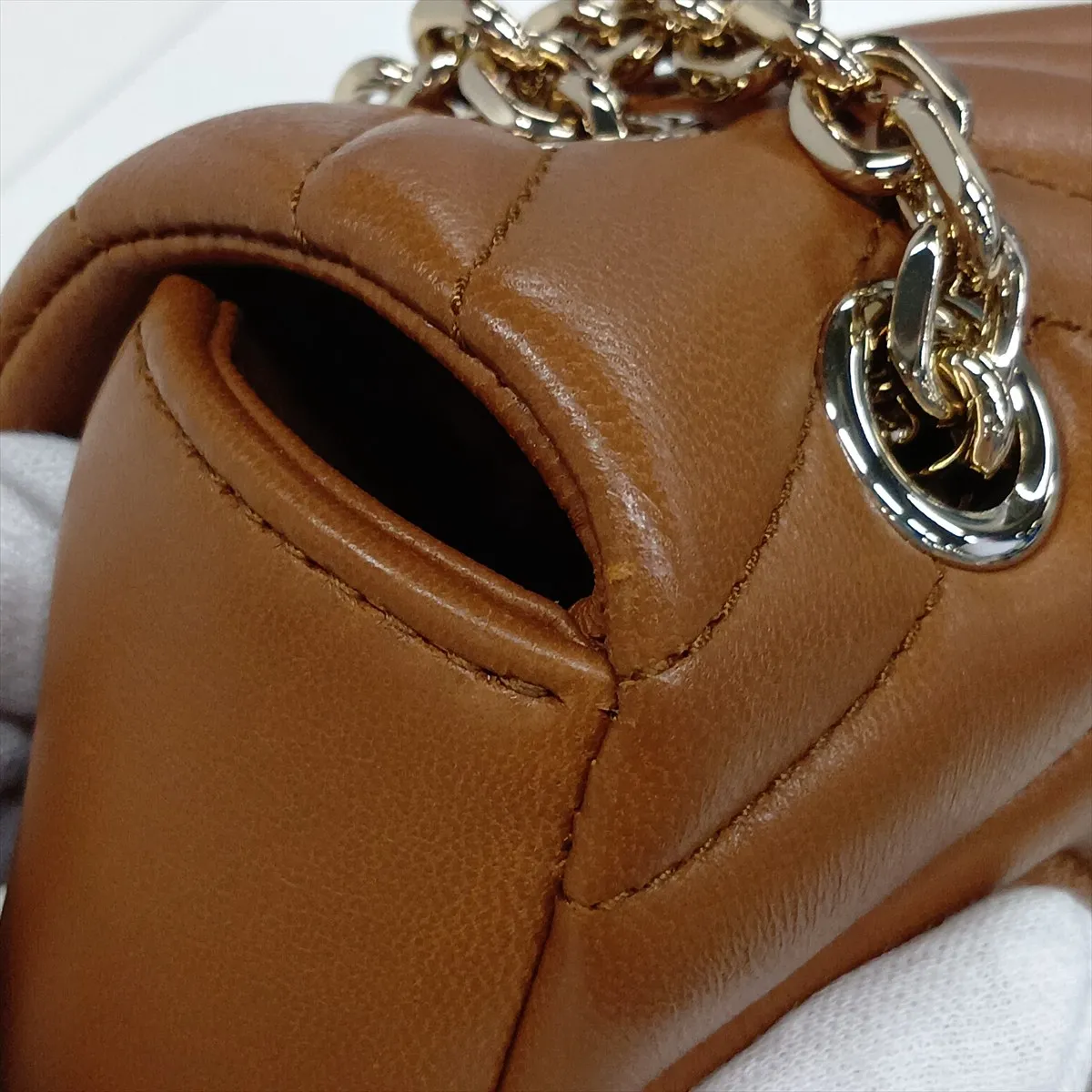 GG Marmont 837280 Leather Chain Shoulder Bag, Beige — view 12