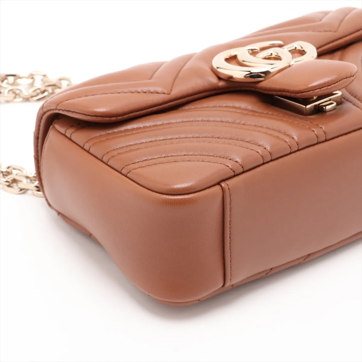 GG Marmont 837280 Leather Chain Shoulder Bag, Beige — view 4