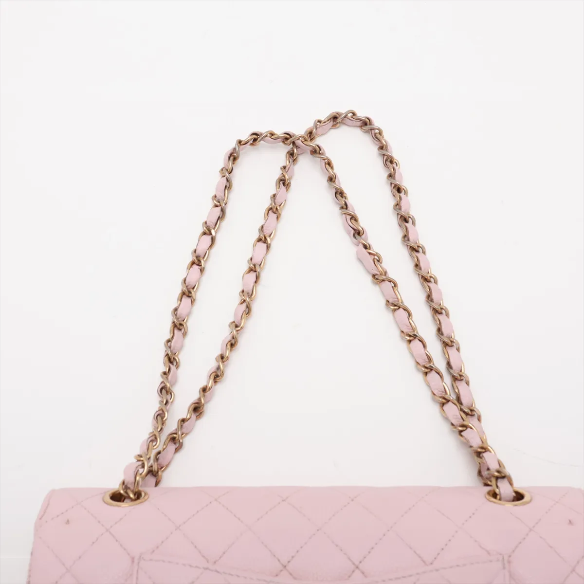 [Individually packaged] Chanel Matelassé 25 Caviar Skin Double Flap Double Chain Bag Pink Gold Hardware A01112 — view 6