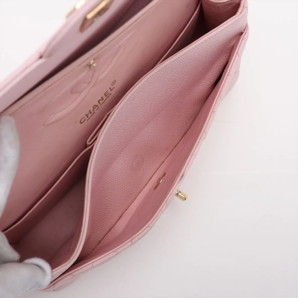[Individually packaged] Chanel Matelassé 25 Caviar Skin Double Flap Double Chain Bag Pink Gold Hardware A01112 — view 8