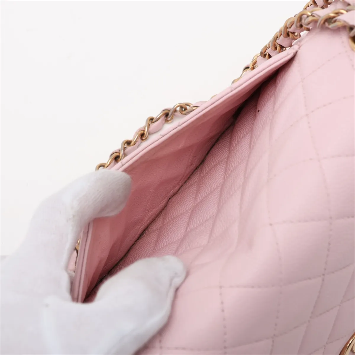 [Individually packaged] Chanel Matelassé 25 Caviar Skin Double Flap Double Chain Bag Pink Gold Hardware A01112 — view 9